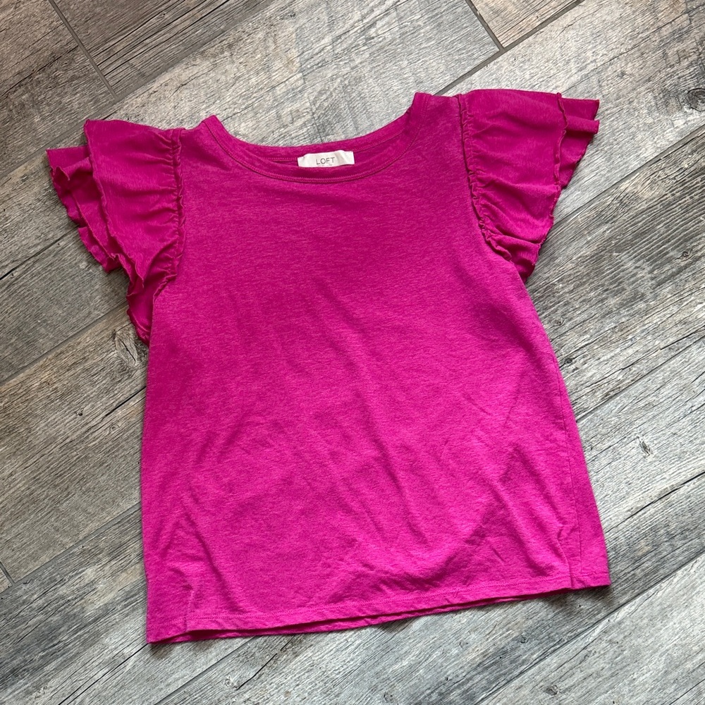 LOFT Magenta Flutter Sleeve Top
